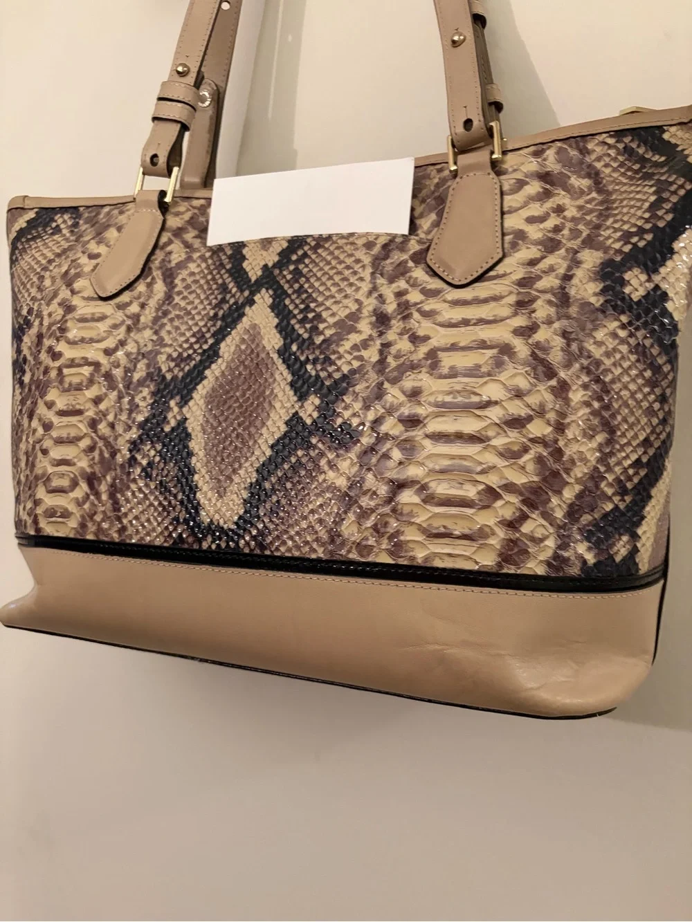Brahmin Taupe Snake-Print Tote with Tassel